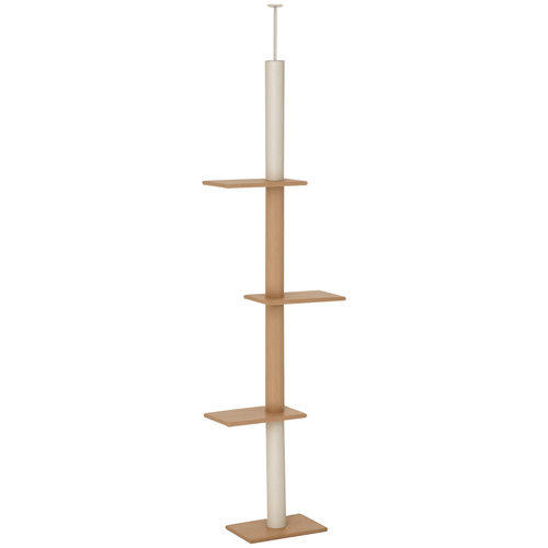 PawHut Floor-to-Ceiling Natural Cat Tree with Sisal-Covered Scratching Posts, Light Brown