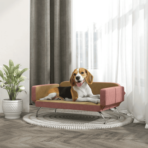 PawHut Pet Sofa Bed with Adjustable Armrest, Backrest and Non-Slip Food Pads, Pink