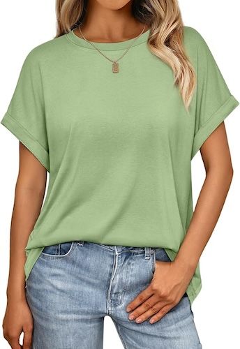 AUTOMET Womens Summer Tops Oversized Short Sleeve
