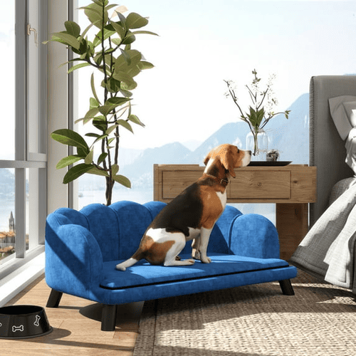 PawHut Large Velvet Pet Couch with Foam Cushioning for Both Dogs and Cats, Dark Blue