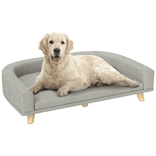 PawHut Pet Bed Sofa Couch with Comfortable Luxury Cushion, Washable Cover, Wooden Legs, Anti-slip Mat for Both Dogs and Cats, Gray