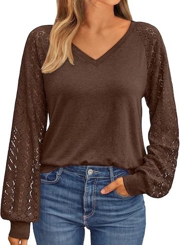 AUTOMET Womens Long Sleeve Shirts V-Neck