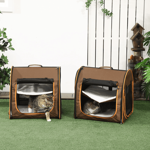 PawHut 39" Soft-Sided Portable Pet Carrier with Divider, Brown