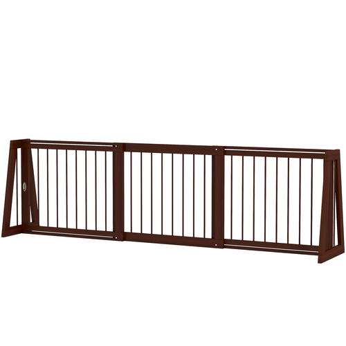 PawHut Freestanding Wooden Pet Gate with Non-Slip Mats and Support Feet, 28"-75", Brown