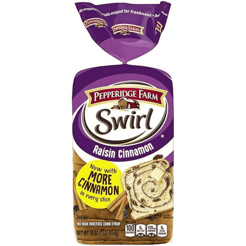 Pepperidge Farm Swirl Raisin Cinnamon Bread, Loaves, 16 oz, 4 Packs