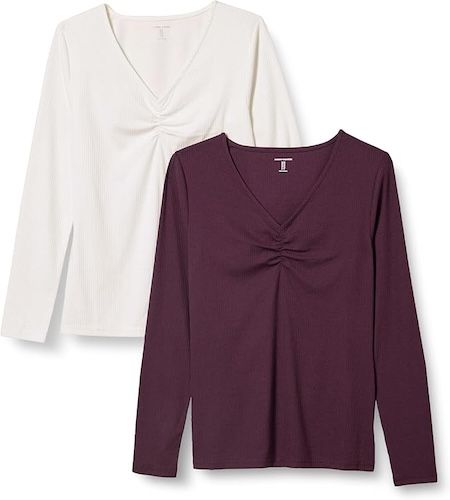 Amazon Essentials Womens Cinched V-Neck Long Sleeve Shirt