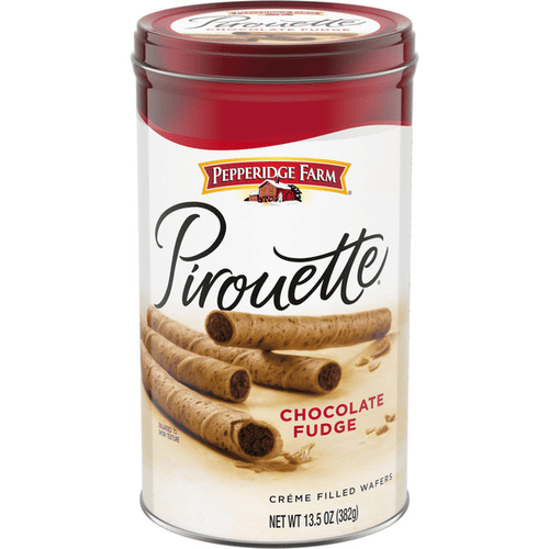Pepperidge Farm Pirouette Chocolate Fudge Cookies, Crème Filled Wafers, 13.5 oz, Can