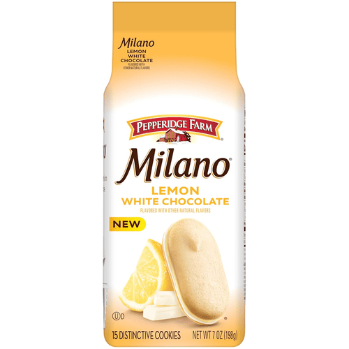 Pepperidge Farm Milano Lemon White Chocolate, Flavored with Other Natural Flavors, 15 Distinctive Cookies, 7 oz, Bag