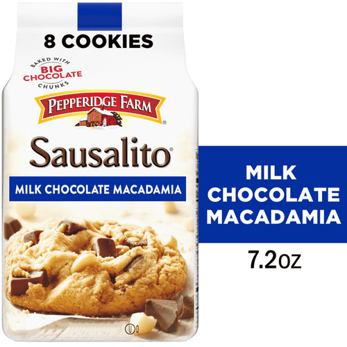 Pepperidge Farm Sausalito Milk Chocolate Macadamia, 8 Crispy Nut Cookies, Baked with Big Chocolate Chunks, 7.2 oz, Bag
