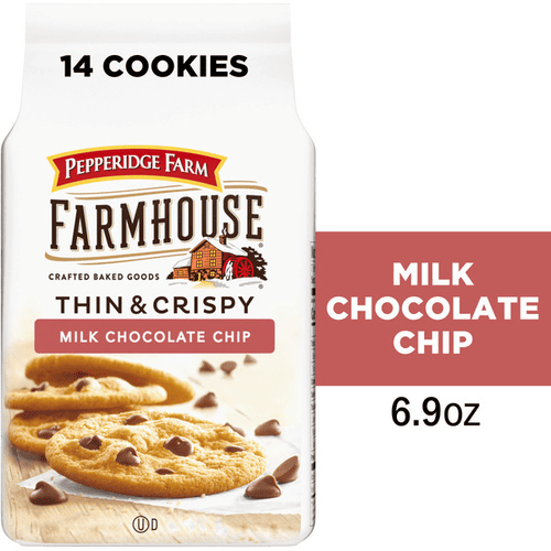 Pepperidge Farm Farmhouse, Crafted Baked Goods, 14 Thin and Crispy Milk Chocolate Chip Cookies, 6.9 oz, Bag
