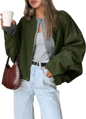 Trendy Queen Womens Faux Suede Bomber Jacket