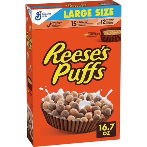 Reese's Puffs Chocolatey Peanut Butter Breakfast Cereal, Large Size, 16.7 oz