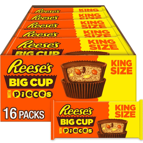 Reese's Big Cup with Pieces, Milk Chocolate Peanut Butter Cups, King Size, 2.8 oz, 16 Packs