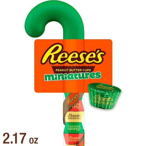 Reese's Peanut Butter Cups Miniatures, Christmas Style, 2.17 oz, Plastic Cane