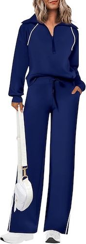 PRETTYGARDEN Women's 2 Piece Half Zip Sweatshirts and Wide Leg Pants