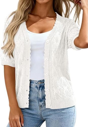 PRETTYGARDEN Short Sleeve Crochet Knit Summer Cardigans
