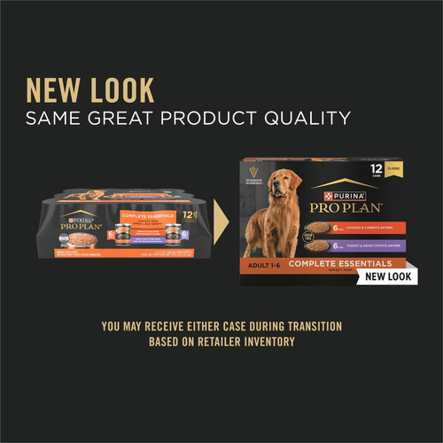 Purina Pro Plan Adult 1-6 Complete Essentials Grain-Free Canned Dog Food, Variety Pack, Chicken & Carrots Entree, Turkey & Sweet Potato Entree, 13 oz, 12 Packs