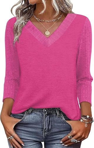 WIHOLL Womens Tops 3/4 Sleeve Dressy Casual Shirts