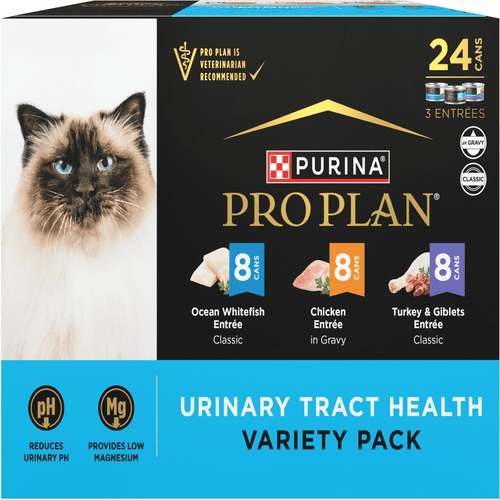 Purina Pro Plan Urinary Tract Health Canned Cat Food, Variety Pack, Ocean Whitefish, Chicken and Turkey & Giblets, 3 oz, 24 Cases