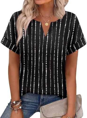 WIHOLL Womens Summer Tops 2026 Short Sleeve V Neck