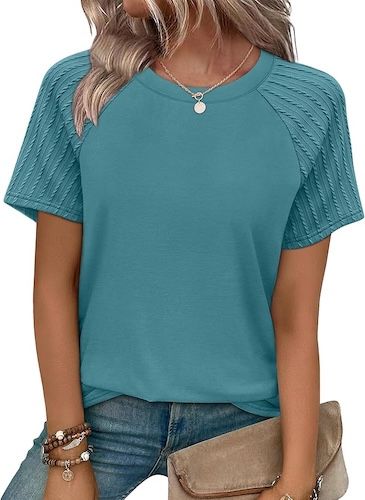 WIHOLL Summer Crew Neck Tops Curved Hem