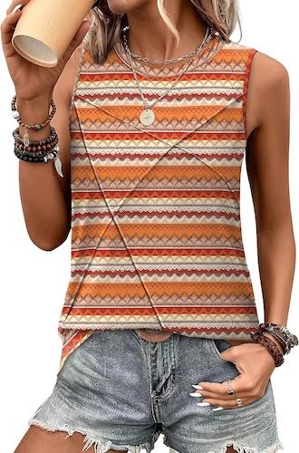 WIHOLL Women's Sleeveless Summer Crewneck Loose Fit Tank Tops
