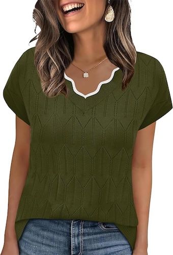WIHOLL Short Sleeve Sweater for Women V Neck