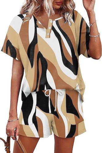 WIHOLL Two Piece Outfits for Women Button Down Top and Shorts