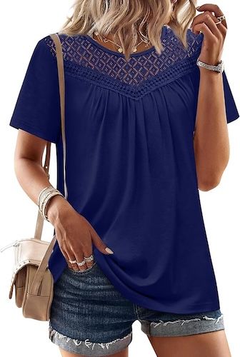 WIHOLL Womens Tops Short Sleeve Lace Shirts Summer