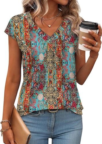 WIHOLL Tank Tops for Women V Neck T Shirts Beach Vacation