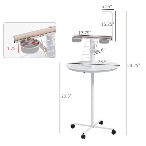 PawHut 23.5 x 23.5 x 54.25-in Portable Bird Play Stand, White