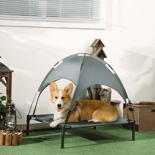 PawHut 30-in Outdoor Covered Elevated Dog Bed, Gray