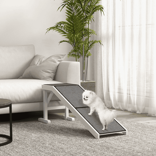 PawHut 59.75 x 15.75 x 19.75-in Top Platform Wooden Dog Bed Ramp with Non-Slip Carpet, White