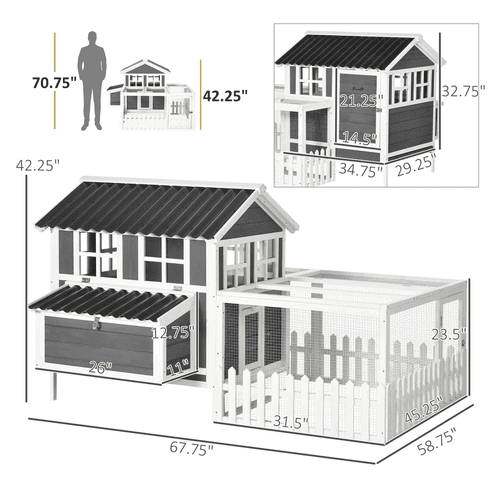 PawHut 67.5 x 58.75 x 42.25-in Outdoor Wooden Chicken Coop with Nest Box