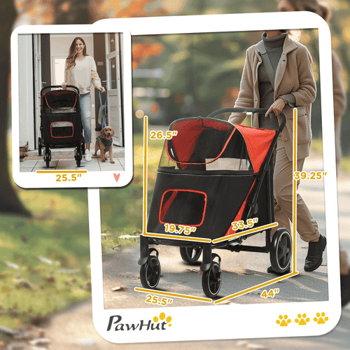PawHut Foldable One-Click Stroller for Dogs, Red
