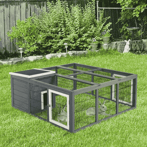 PawHut Waterproof Rabbit Hutch for Both Indoor and Outdoor, Charcoal Gray
