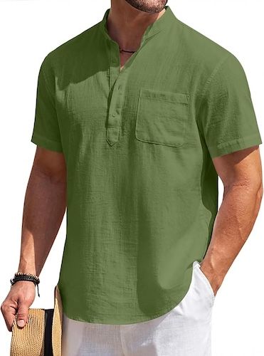COOFANDY Men's Cotton Linen Henley Shirt