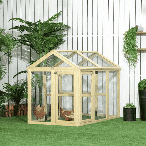 PawHut 1 to 4 Chicken Capacity Chicken Run with Coop & Combinable Design, Nature Wood