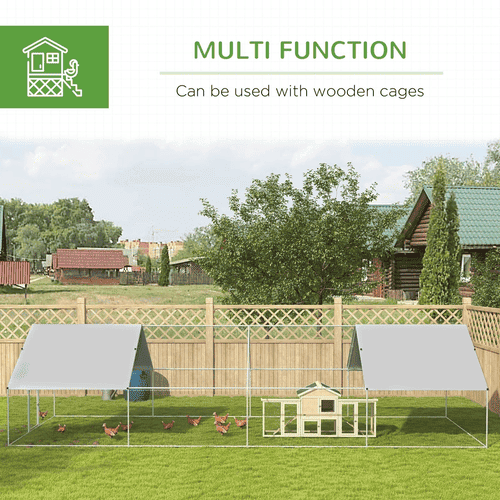 PawHut 9.8 x 26.2 x 6.4-ft Outdoor & Yard Farm Use Metal Chicken Coop with Waterproof & Anti-UV Cover