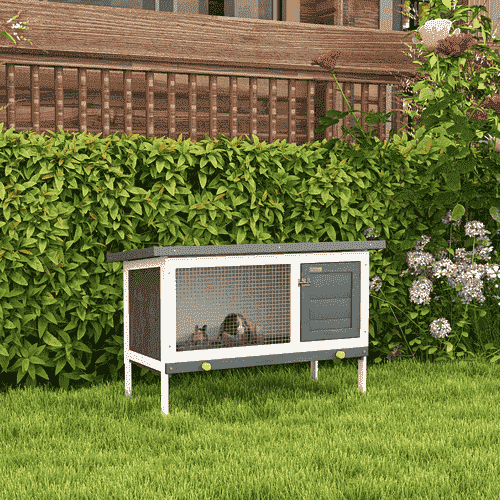 PawHut Indoor and Outdoor Wooden Rabbit Hutch, Black and White