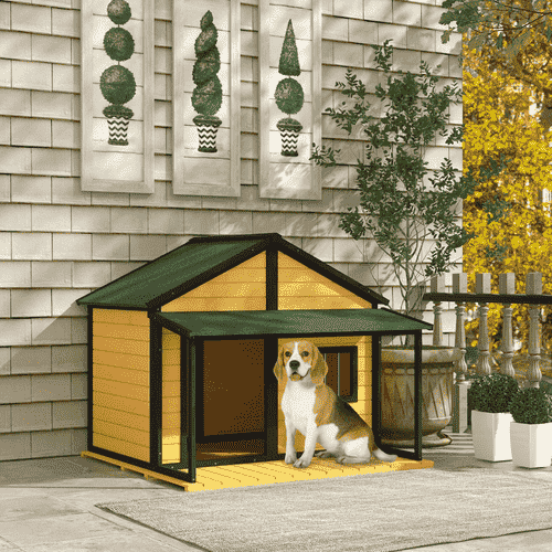 PawHut Outdoor Yellow Cabin-Style Dog House