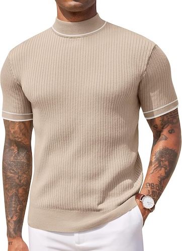 COOFANDY Men's Mock Turtleneck Sweater Short Sleeve