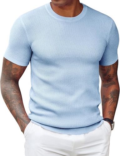 COOFANDY Men's Crewneck Shirts Solid Textured Knit Pullover Tees