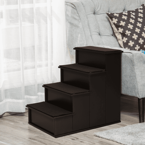 PawHut 15.75 x 23.25 x 21.25-in Dark Coffee Wooden Small Pet Stairs with Cushioned Removable Covering