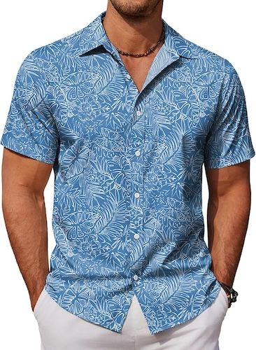 COOFANDY Mens Hawaiian Short Sleeve Aloha Shirt