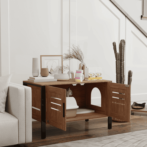 PawHut Cabinet Cat Litter Box Enclosure, Furniture Style, Brown