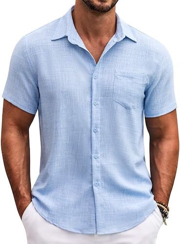 COOFANDY Mens Casual Shirts Summer Beach Textured with Pocket