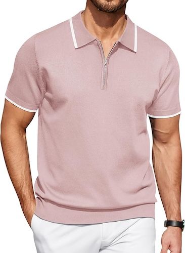 COOFANDY Men's Zipper Polo Shirt Short Sleeve Polo Tee