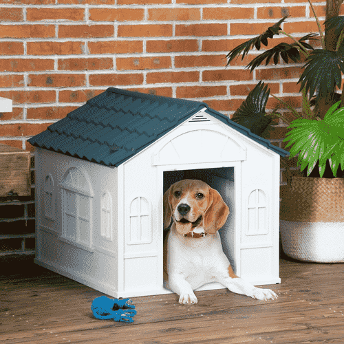 PawHut Blue Plastic House with Door for Dogs