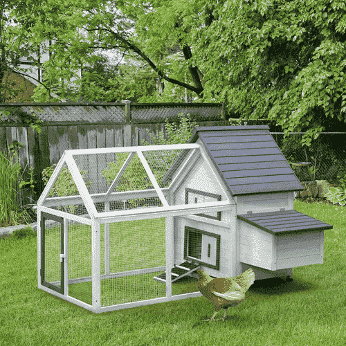 PawHut 65.25 x 47.25 x 44-in Wooden Nesting Box Chicken Coop, Hen House and Rabbit Hutch, Gray
